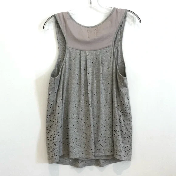Anthropologie Deletta Gray Beaded Tank Top with Cut Outs - Picture 2 of 16